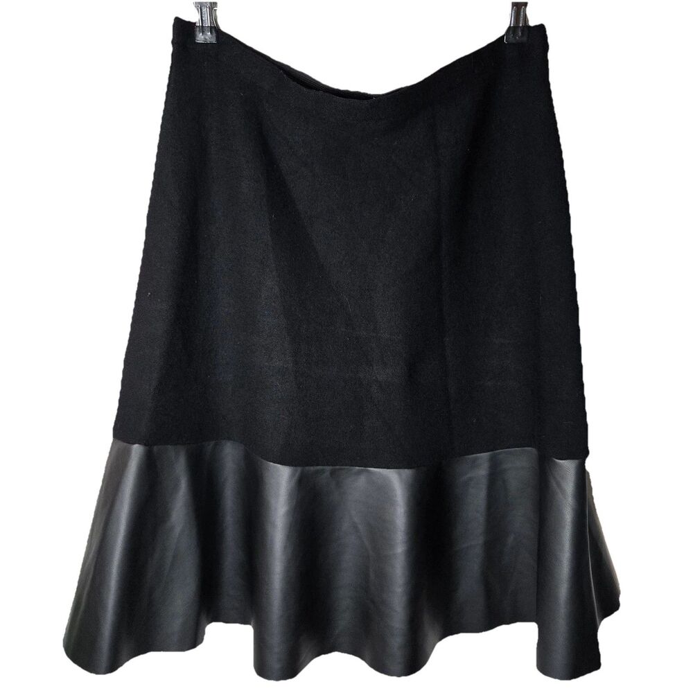 Milano Black Knee Length Faux Leather Skirt Large